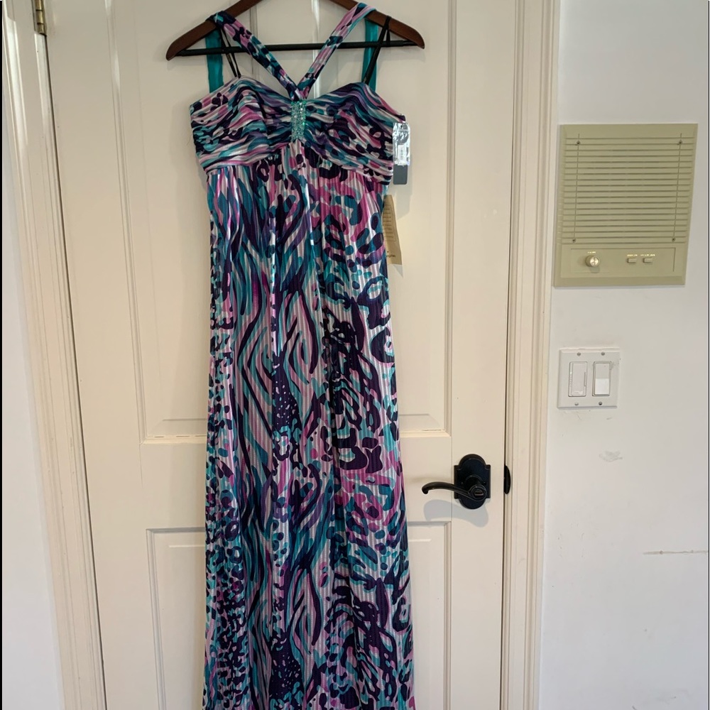 Laundry by Shelly Segal X-Front Chiffon Dress